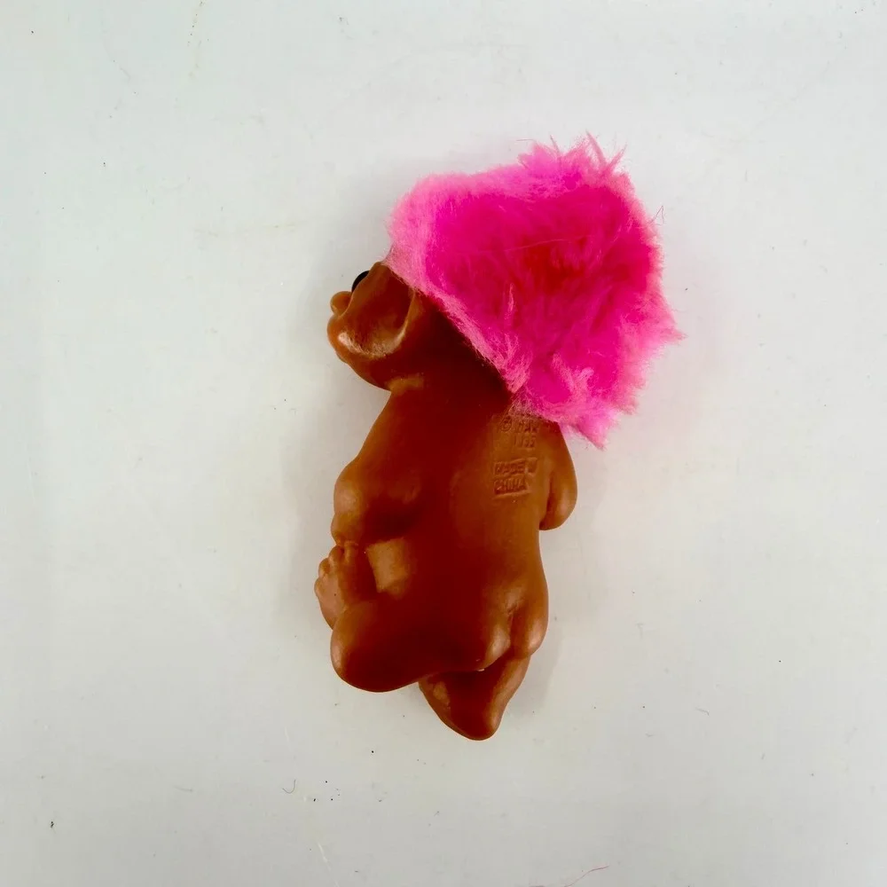Troll Doll Pink Hair Brown Newborn Body Laying Down 3 In‎ Vintage 1985 Dam Baby